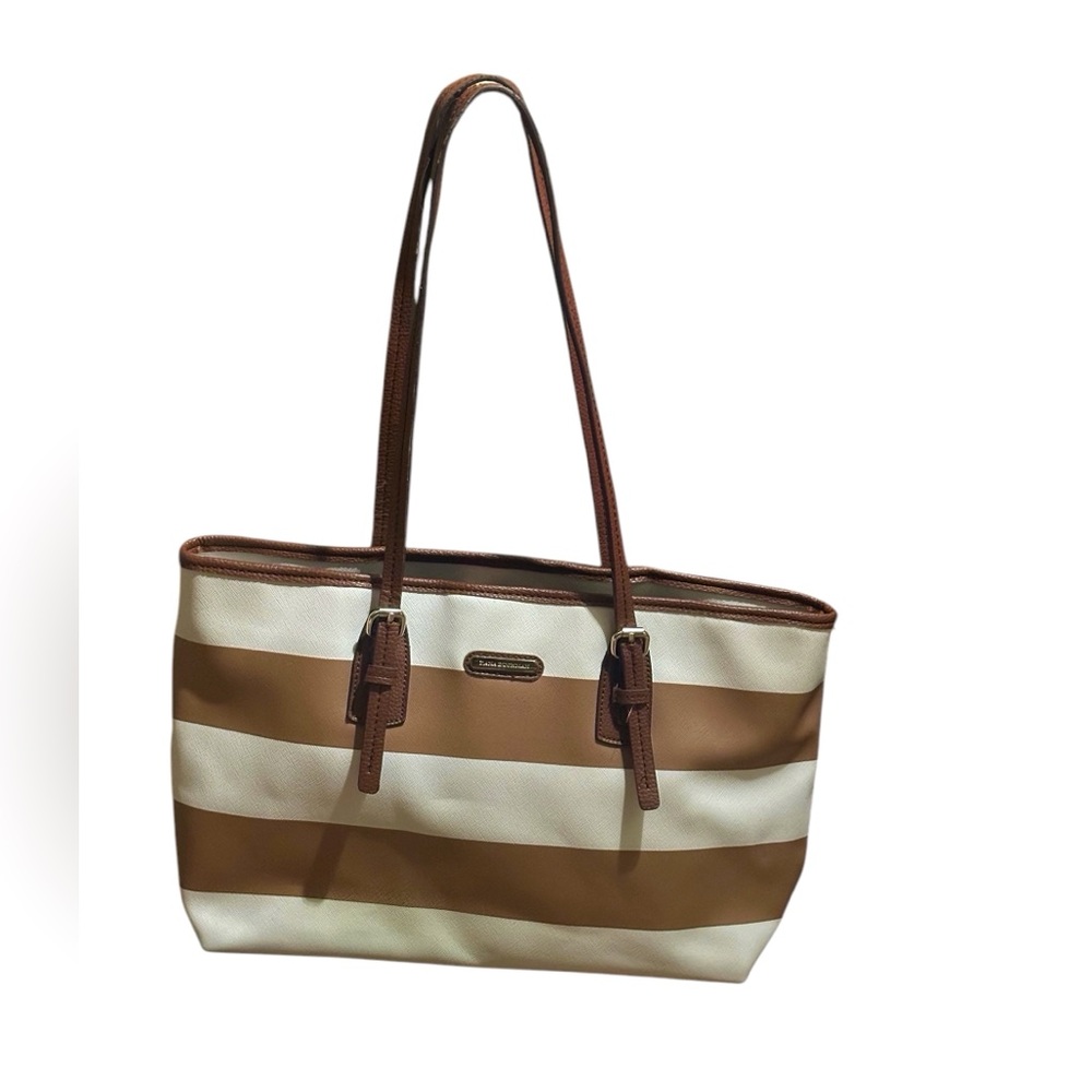 Dana Buchman Brown/Cream Stripped Purse Handbag With Inside Pocket Organizers